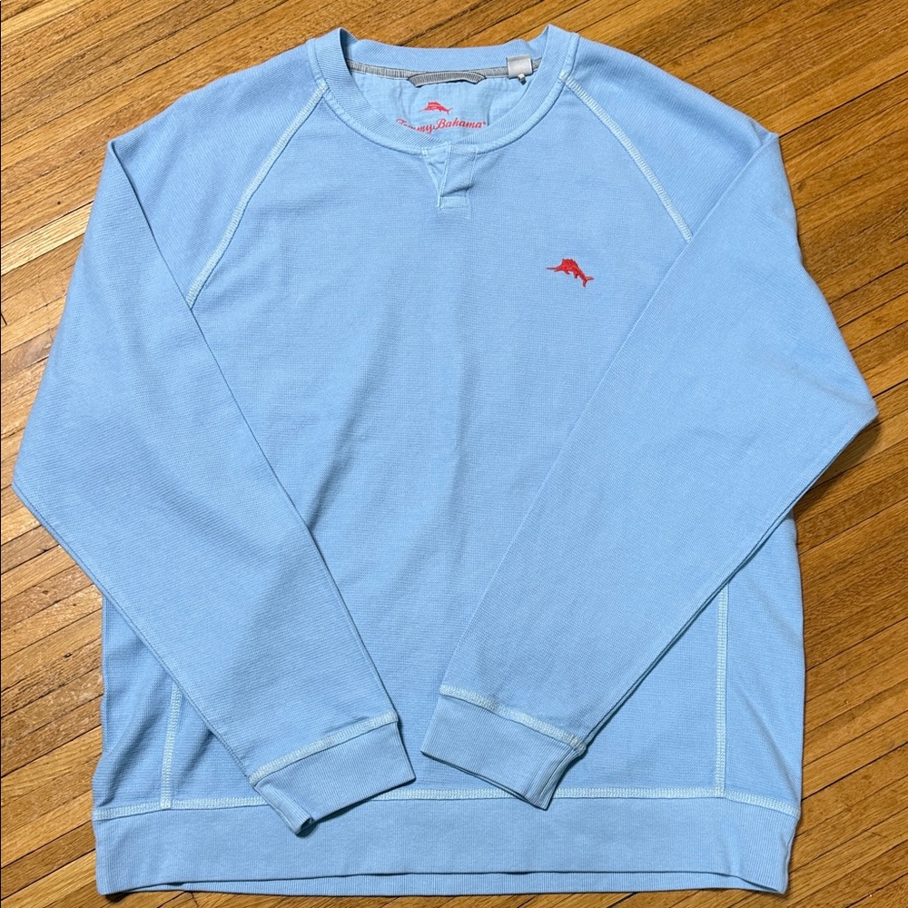 Tommy Bahama Pale Blue Crewneck Sweater with Red Logo